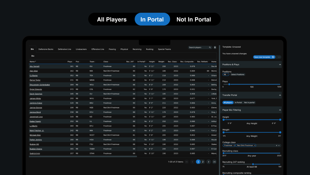 UI of transfer portal