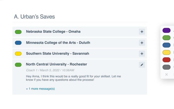 UI of a recruiter's saved list of recruits