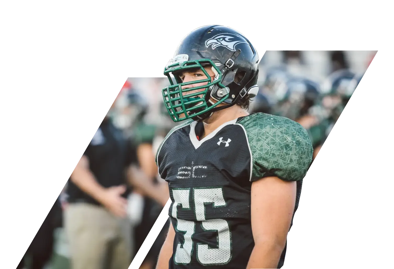 photo of a football athlete wearing a helmet in the game
