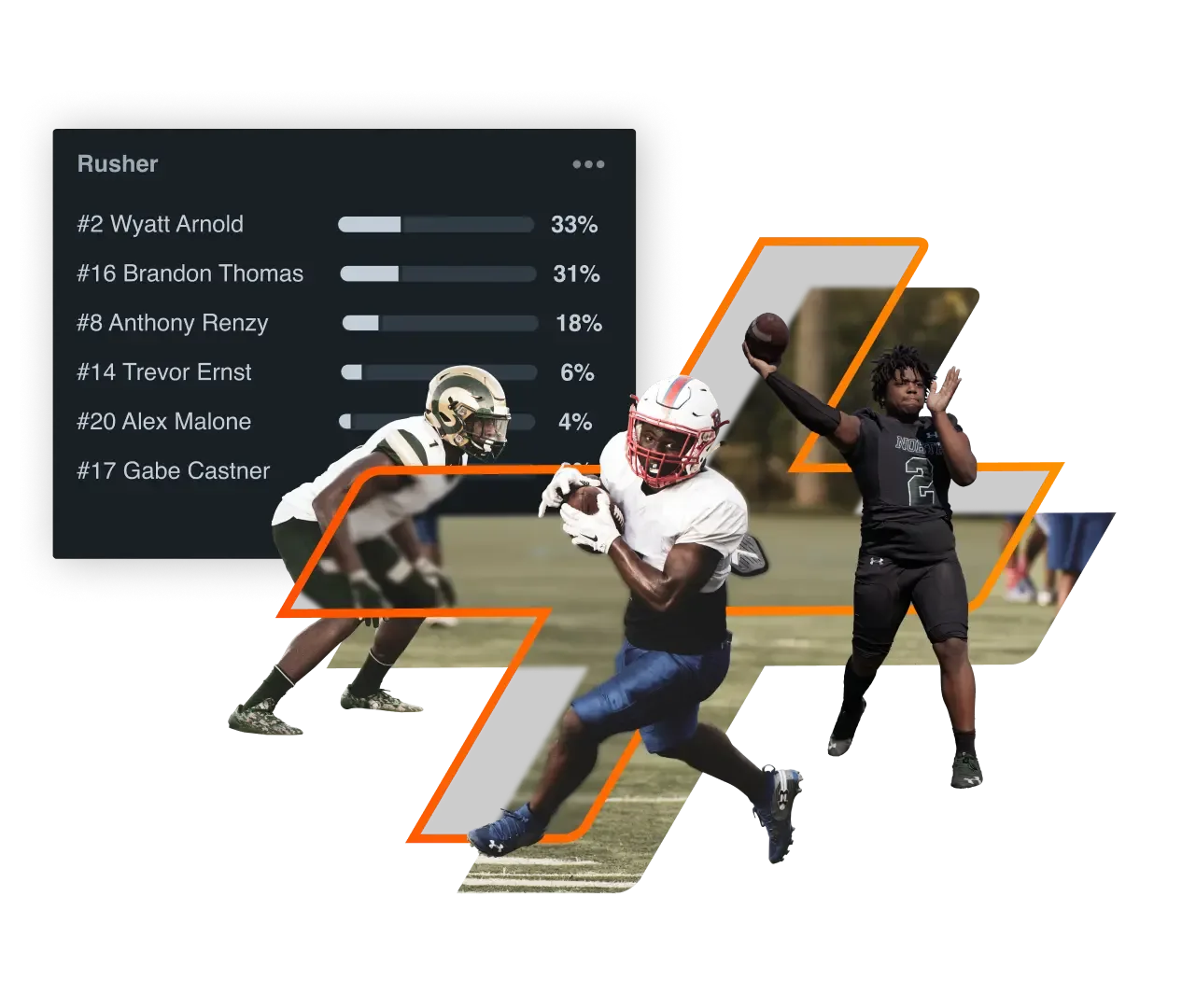 Photo of three football athletes and their data comparison