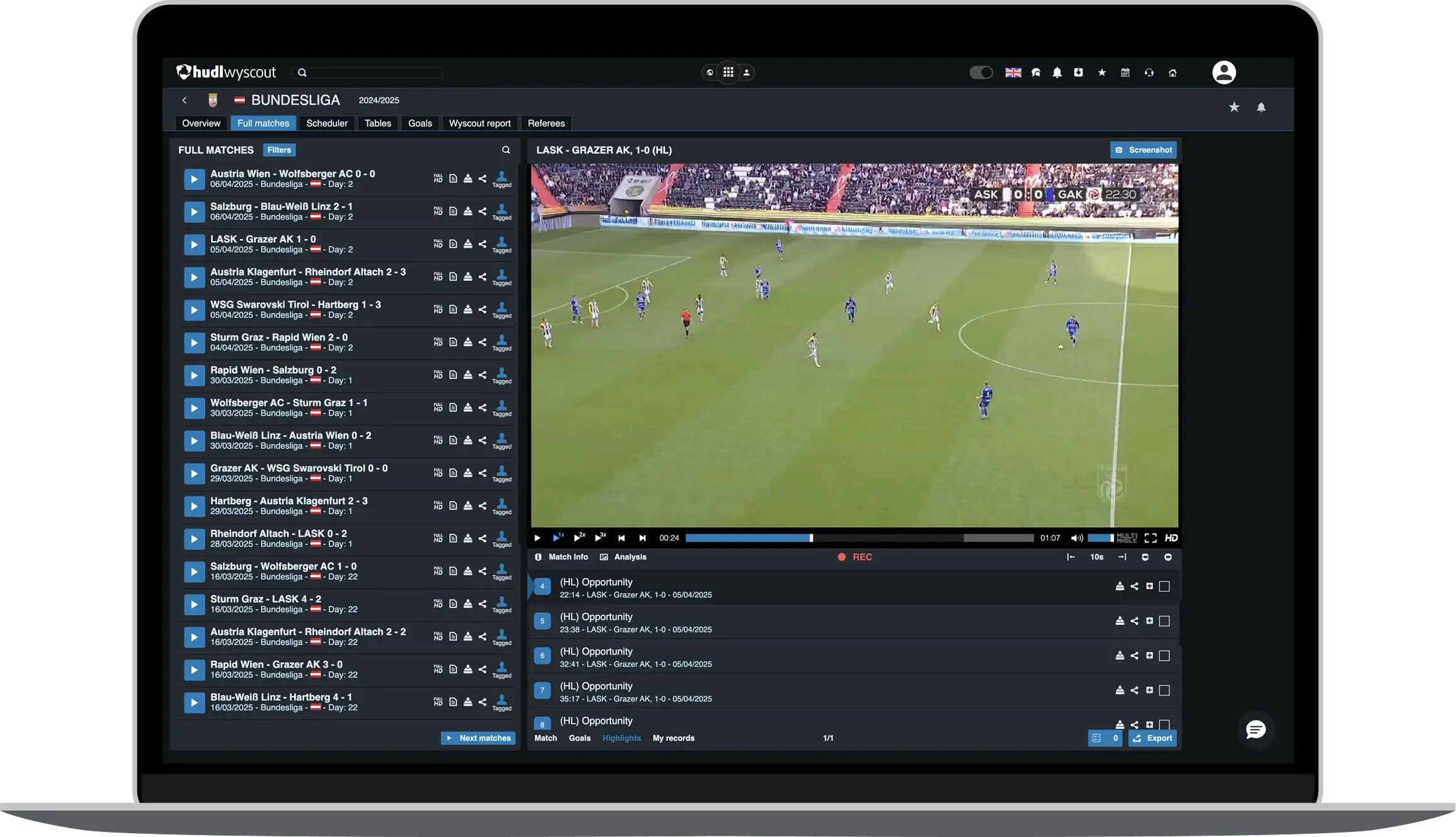 Hudl Wyscout Match UI