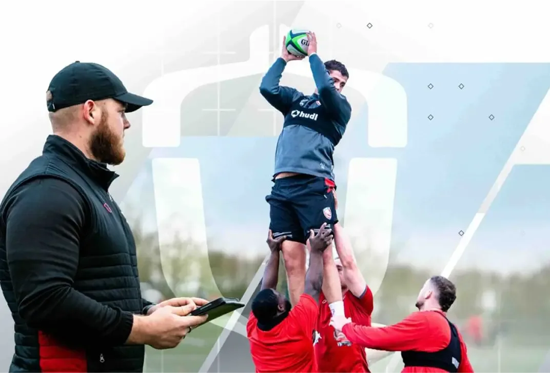 Hartpury rugby players and an analyst