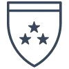 An icon of a banner with three stars inside